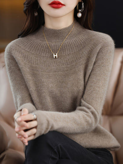 gbolsos  Solid Mock Neck Simple Sweater, Versatile Long Sleeve Knitted Top For Fall & Winter , Women's Clothing