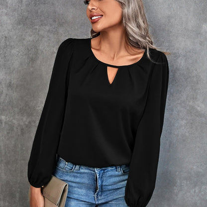 Women's Blouse Solid Classic Casual Gathered Casual Loose Long Sleeve Blouse