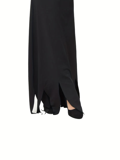 Halloween Style V-neck Split Dress, Elegant Bodycon Slim Maxi Length Dress, Halloween Witch Costume, Women's Clothing