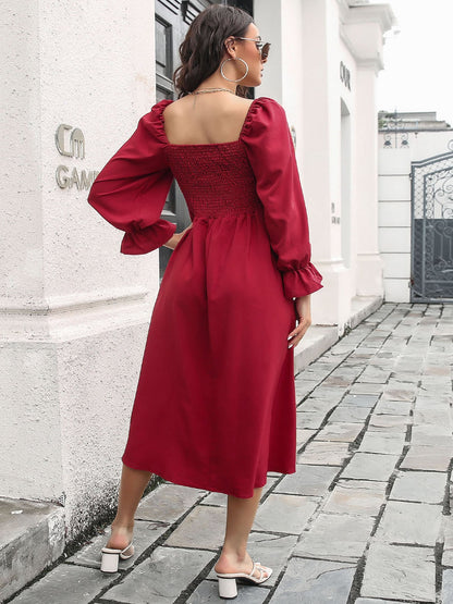 Women's Dresses Flared Sleeve T-Neck Long Sleeve Pleated Dresses