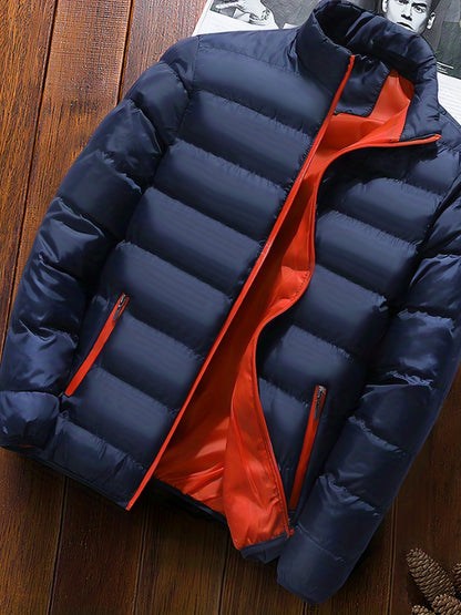 gbolsos  Winter Men's Casual Slim Fit Stand Collar Zipper-Up Padded Jacket
