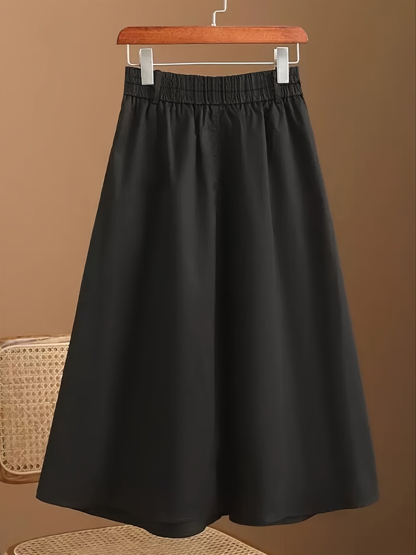 gbolsos  Solid Button Decor Pockets Skirt, Versatile Elastic Waist Skirt, Women's Clothing