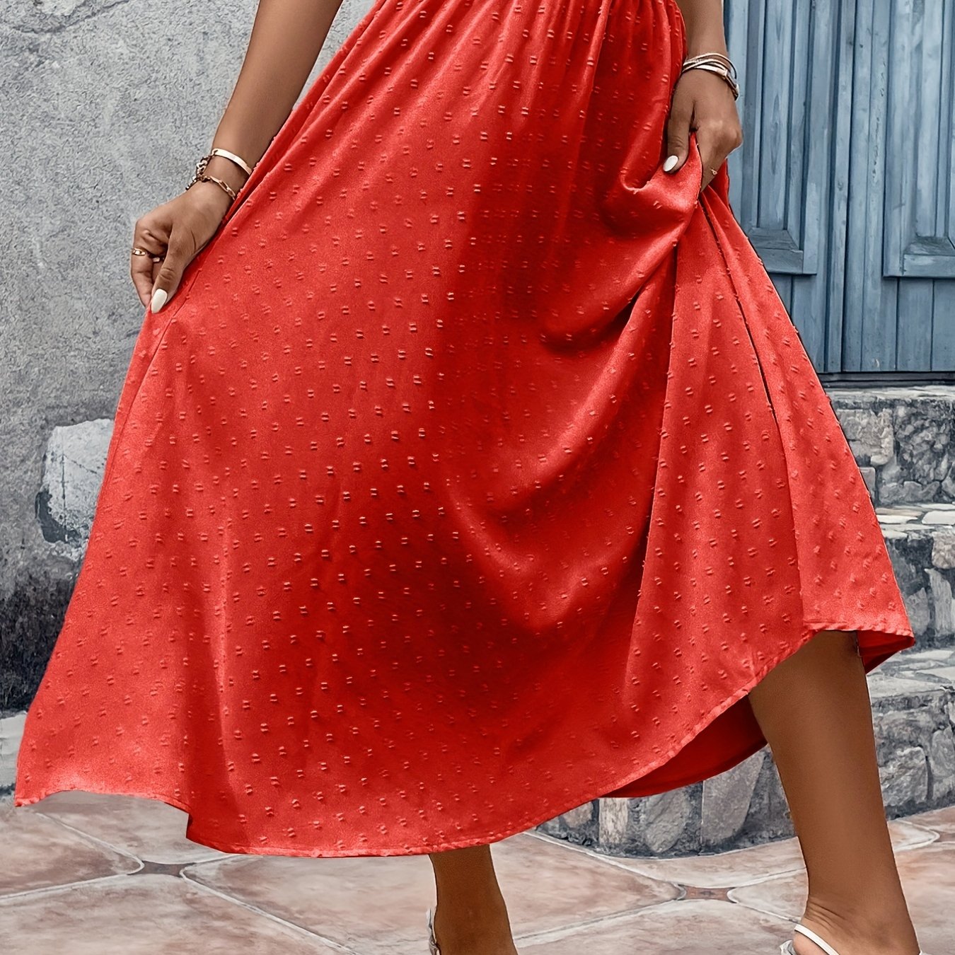 Swiss Dot Elastic Waist Skirt, Casual Ruffle Hem Skirt For Spring & Summer, Women's Clothing
