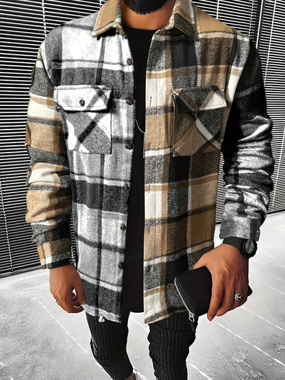 gbolsos  Men's Classic Plaid Shirt Top Turn-Down Collar Long Sleeve Closure Regular Fit Male Casual Shirt For Daily