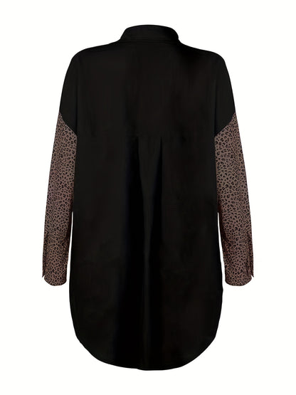 gbolsos  Leopard Print Drop Shoulder Jacket, Casual Long Sleeve Jacket For Fall & Winter, Women's Clothing