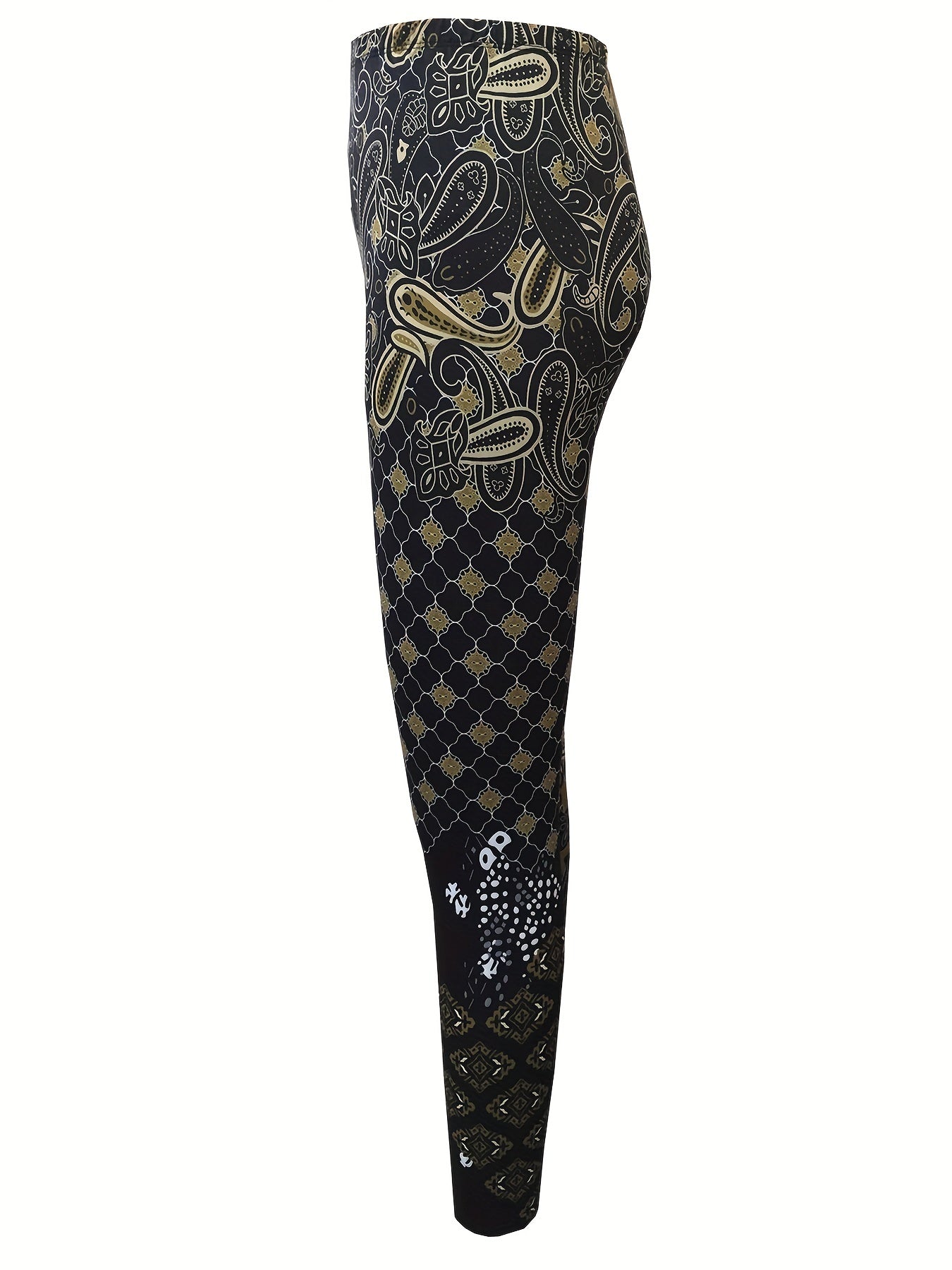 Allover Print Skinny Leggings, Vintage Elastic Waist Stretchy Leggings, Women's Clothing