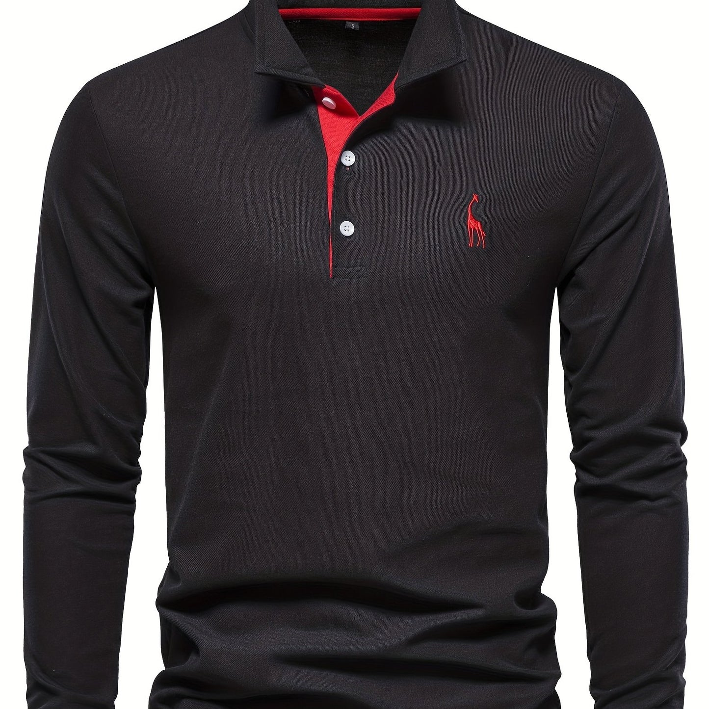 gbolsos  Men's Solid Giraffe Embroidery Long Sleeve Tennis Shirts, Slight Stretch All-match Fashion Men's Top