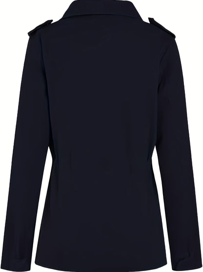 gbolsos  Solid Stand Collar Long Sleeve Pockets Jacket, Winter Warm Zipper Button Casual Outerwear, Women's Clothing