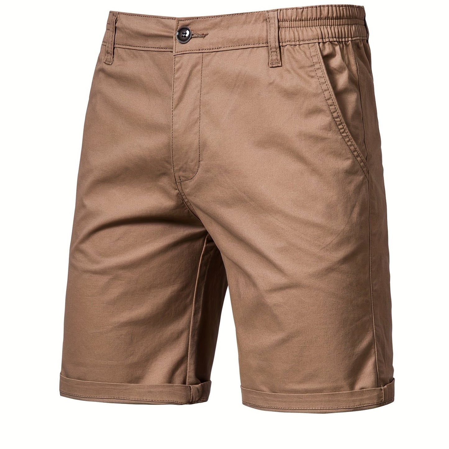 gbolsos   Men's Classic Fit Cotton Twill Flat Front Solid Chino Short With Slant Pockets And Elastic Waist