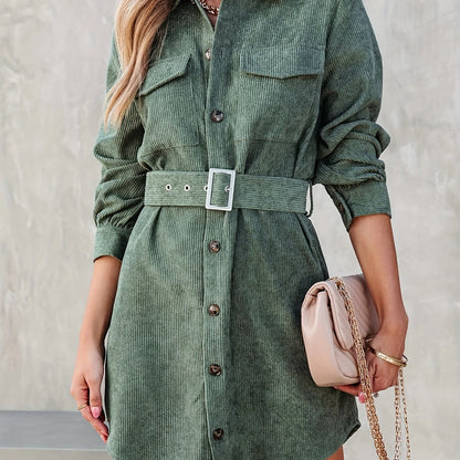 gbolsos  Button Front Mini Dress, Casual Long Sleeve Versatile Dress, Women's Clothing