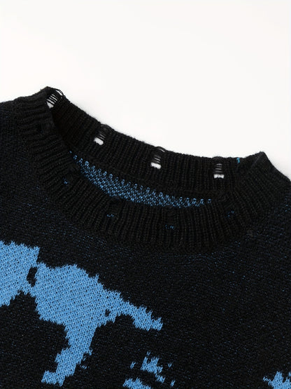 gbolsos  Men's Stylish Sweater, Plus Size Men's Tie Dye Pattern Graphic Print Knit Pullover Sweater For Spring/autumn