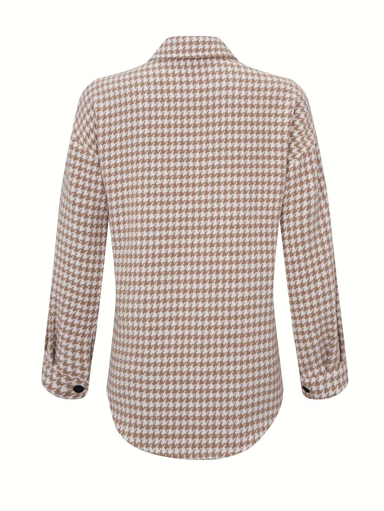gbolsos  Houndstooth Print Shacket Jacket, Casual Button Front Long Sleeve Outerwear, Women's Clothing
