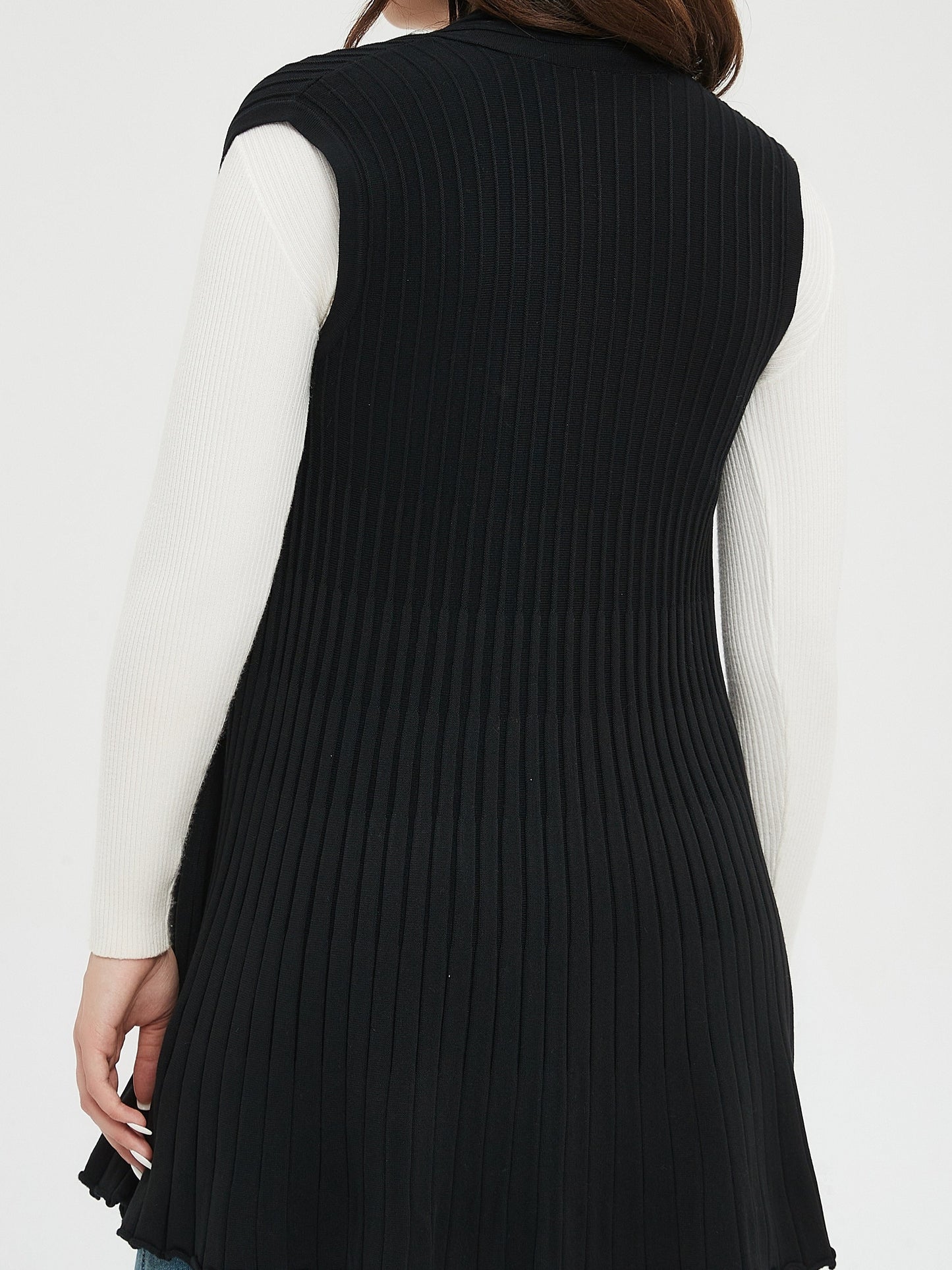 gbolsos Solid Open Front Knit Cardigan, Casual Sleeveless Pleated Sweater, Women's Clothing