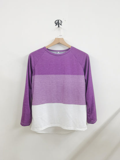 solvbao  Plus Size Casual Top, Women's Plus Colorblock Long Sleeve Round Neck Medium Stretch Top