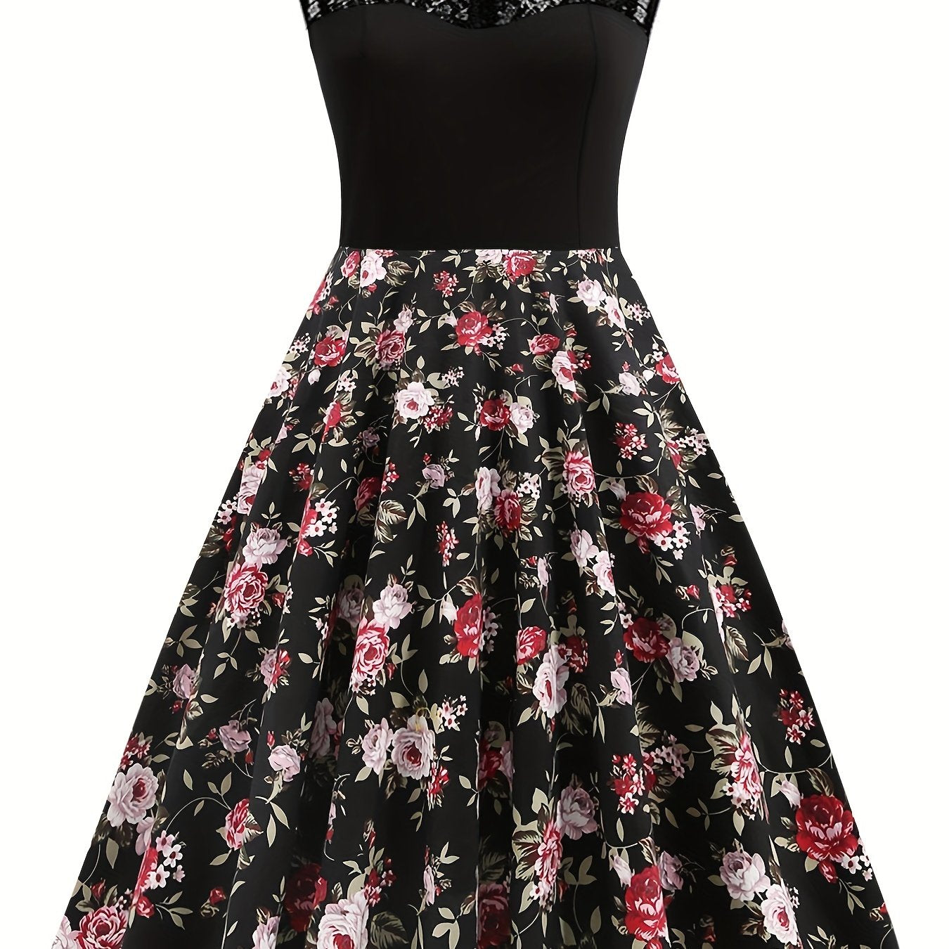 2025 gbolsos  Women's Dresses Contrast Lace Vintage Dark Peony Print Sleeveless Dress