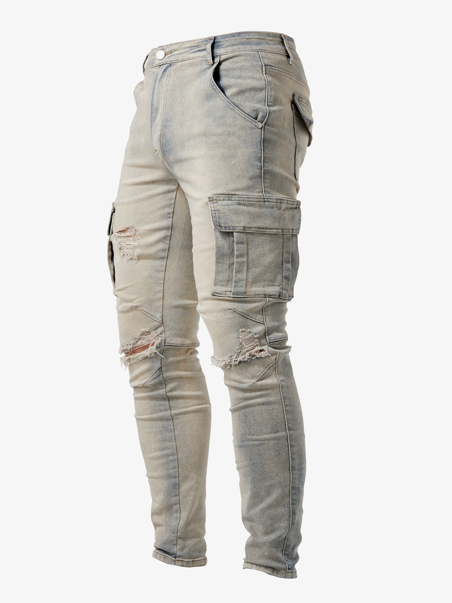 gbolsos  Men's Casual Multi Pocket Jeans, Street Style Medium Stretch Denim Pants