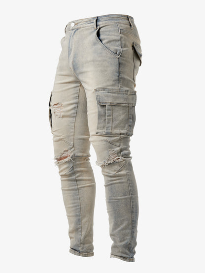 gbolsos  Men's Casual Multi Pocket Jeans, Street Style Medium Stretch Denim Pants