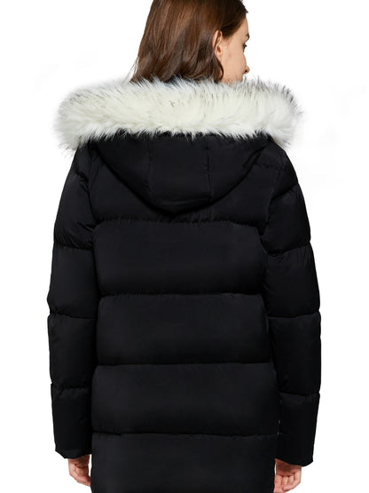 gbolsos Women's Winter Overcoat Jacket,  Mid-Length Waist Solid Color Hooded Collar Padded Coats Top