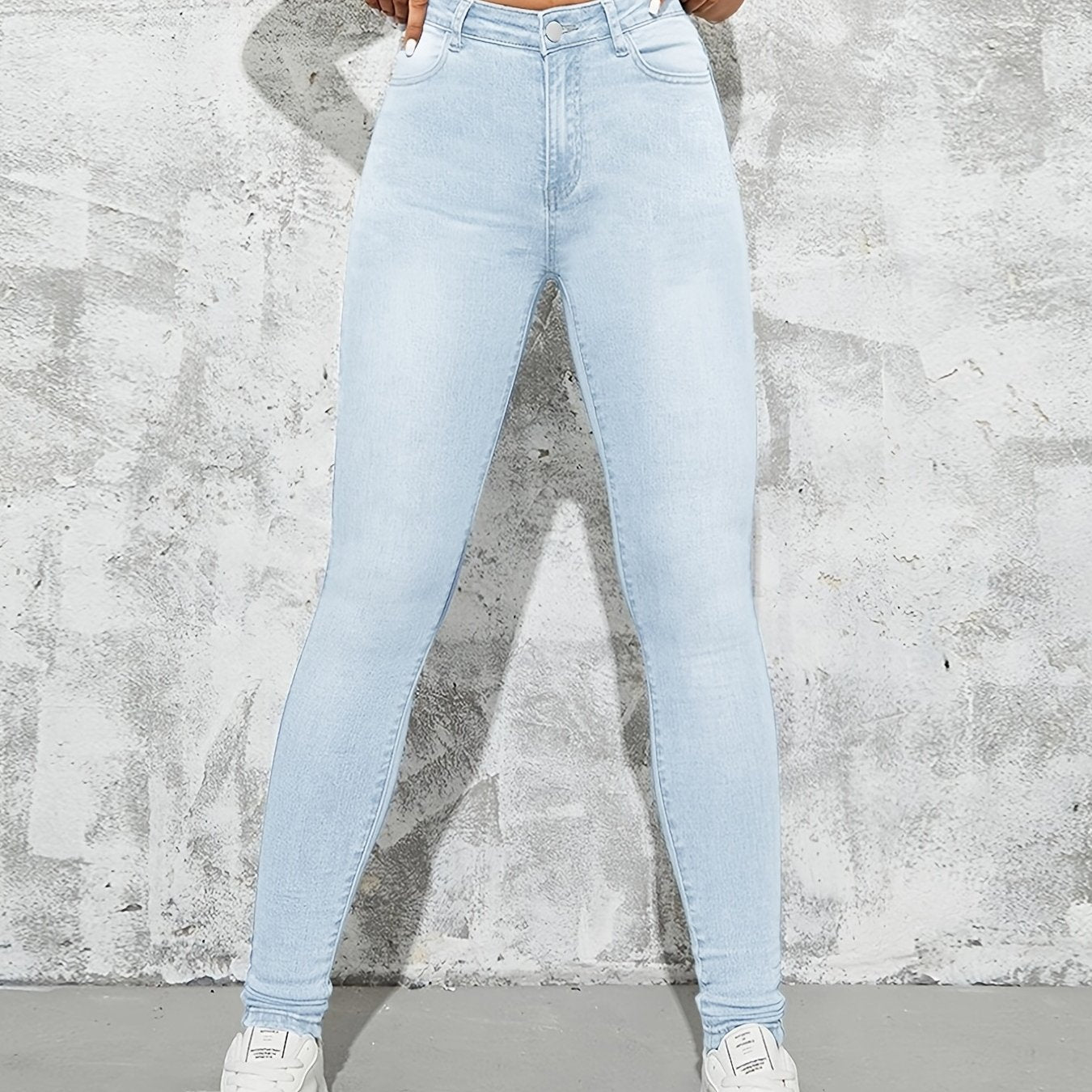 gbolsos  Dark Blue High Waist Skinny Jeans, Slim Fit Slash Pockets High Rise Stretchy Denim Pants, Women's Denim Jeans & Clothing