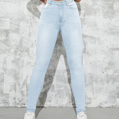 gbolsos  Dark Blue High Waist Skinny Jeans, Slim Fit Slash Pockets High Rise Stretchy Denim Pants, Women's Denim Jeans & Clothing