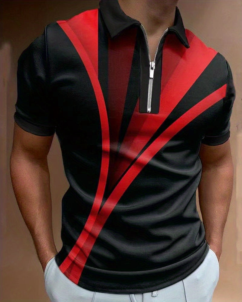 3D Men's Short Sleeve POPL Lapel Metal Zipper Best Selling Fashionable Men's Clothing