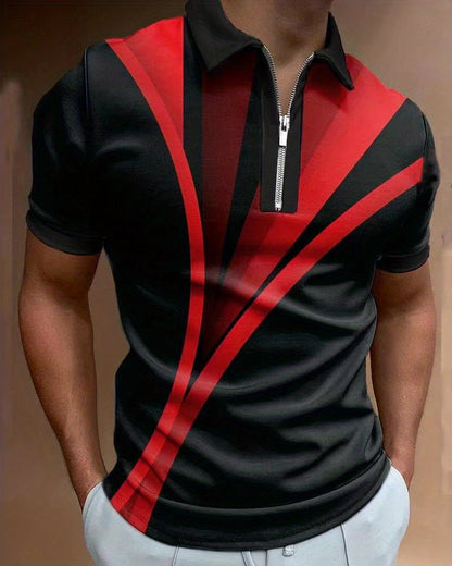 3D Men's Short Sleeve POPL Lapel Metal Zipper Best Selling Fashionable Men's Clothing