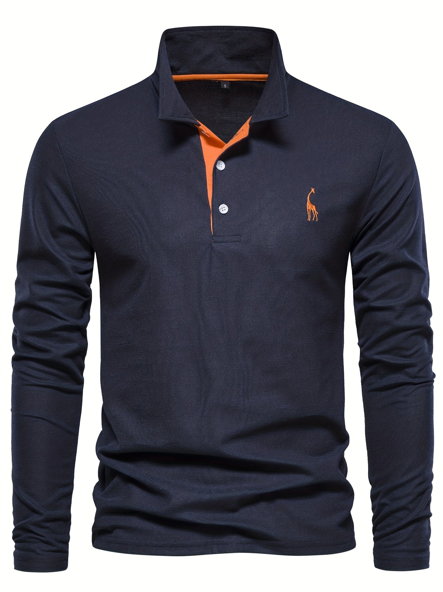 gbolsos  Men's Solid Giraffe Embroidery Long Sleeve Tennis Shirts, Slight Stretch All-match Fashion Men's Top