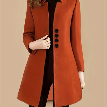 gbolsos  Single Breasted Solid Coat, Elegant Long Sleeve Versatile Outerwear, Women's Clothing