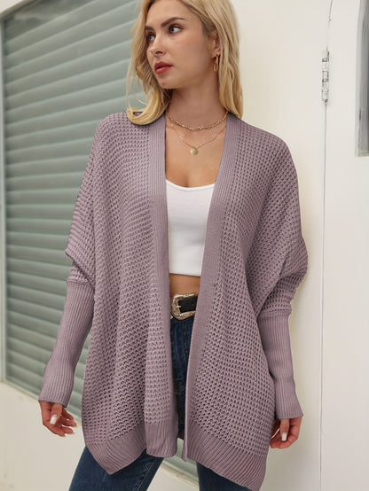gbolsos  Solid Simple Knit Cardigan, Casual Long Sleeve Open Front Sweater, Women's Clothing