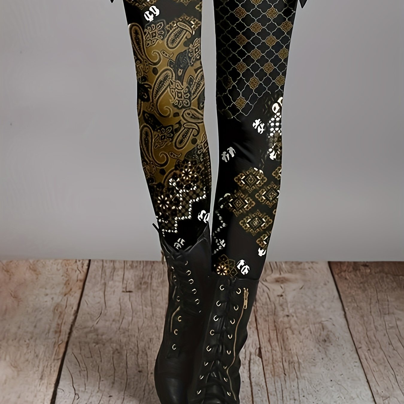 Allover Print Skinny Leggings, Vintage Elastic Waist Stretchy Leggings, Women's Clothing