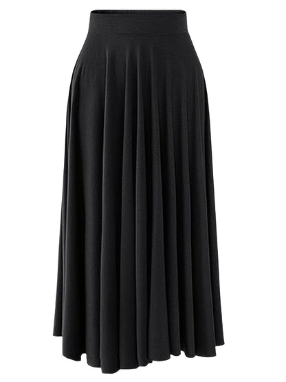 gbolsos  Plus Size Elegant Skirt, Women's Plus Plain Pleated High Rise Stretchy Long Maxi Skirt