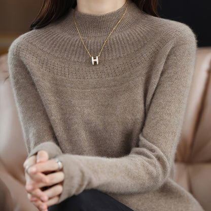 gbolsos  Solid Mock Neck Simple Sweater, Versatile Long Sleeve Knitted Top For Fall & Winter , Women's Clothing