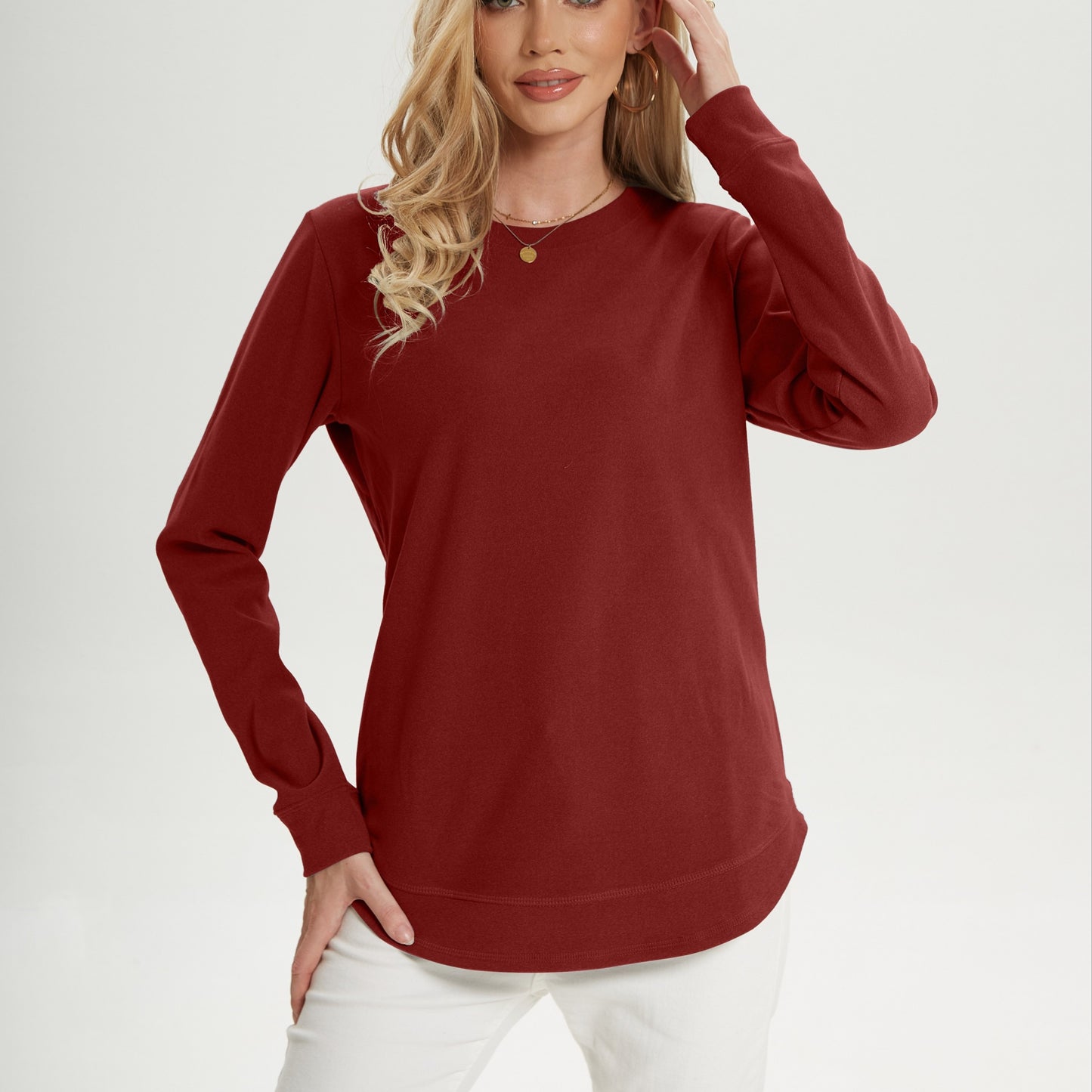 gbolsosWomen's Crew Neck Sweatshirts, Long Sleeve Casual Sports Loose Pullover Shirts With Curved Hem, Women's Clothing