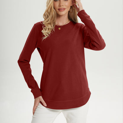 gbolsosWomen's Crew Neck Sweatshirts, Long Sleeve Casual Sports Loose Pullover Shirts With Curved Hem, Women's Clothing