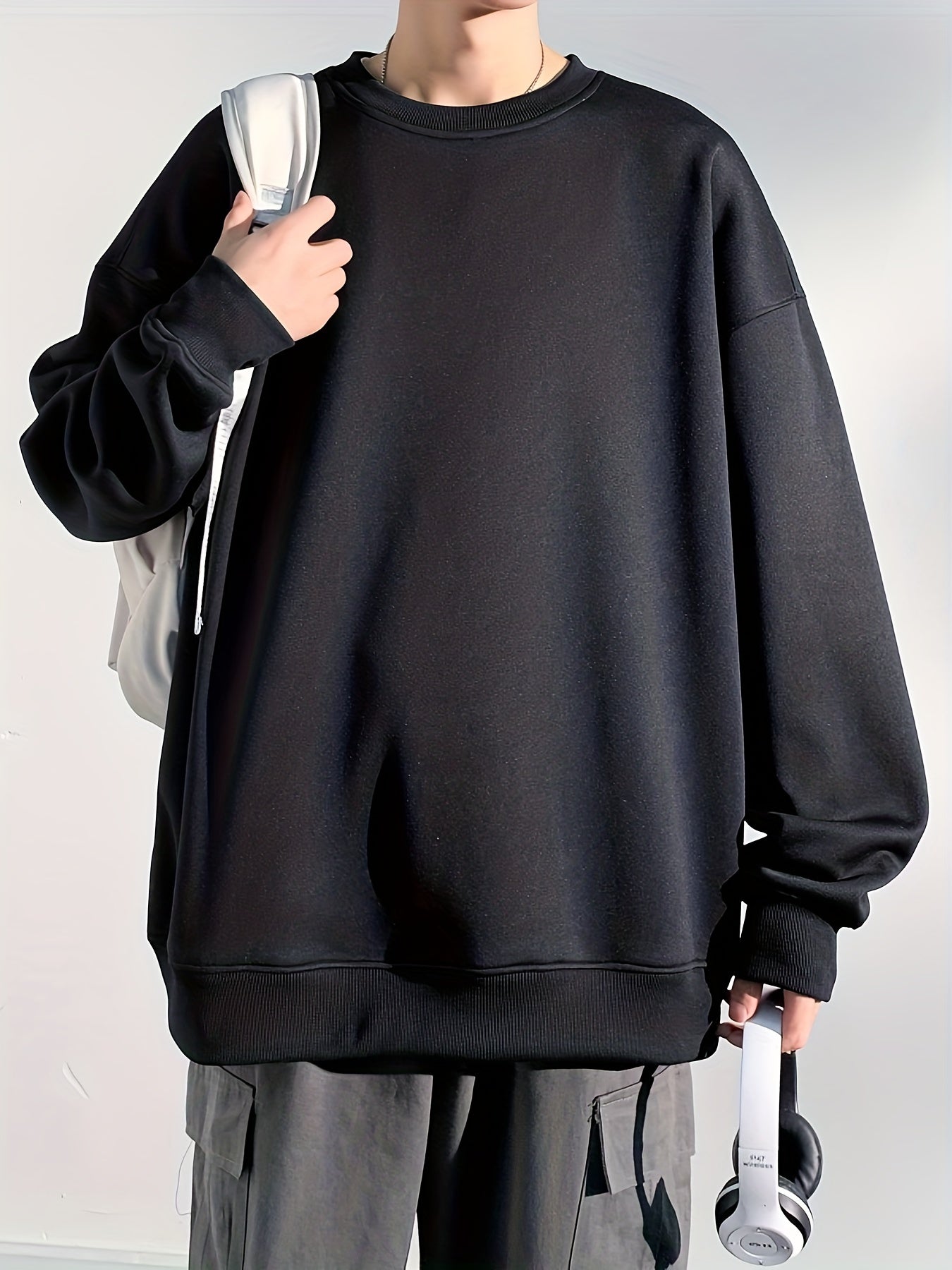 gbolsos Men's Crew Neck Sweatshirt Pullover For Men Solid Sweatshirts For Spring Fall Long Sleeve Tops