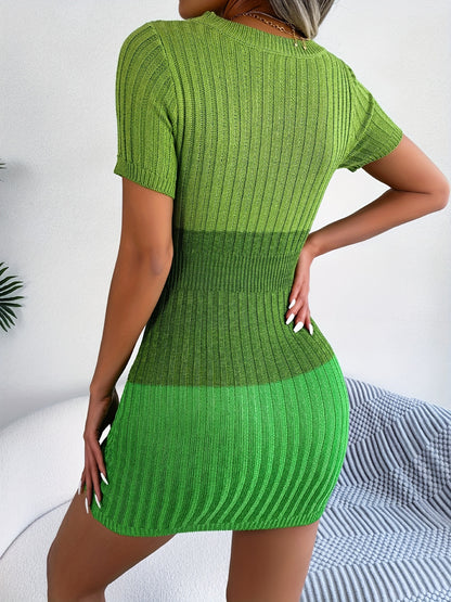 2025 gbolsos  Color Block Cut Out Dress, Sexy Bodycon Crew Neck Short Sleeve Bag Hip Dress, Women's Clothing