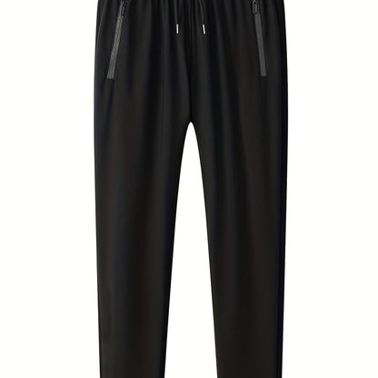 gbolsos Classic Design Lightweight Breathable Joggers, Men's Casual Loose Fit High Stretch Waist Drawstring Pants For Spring Summer