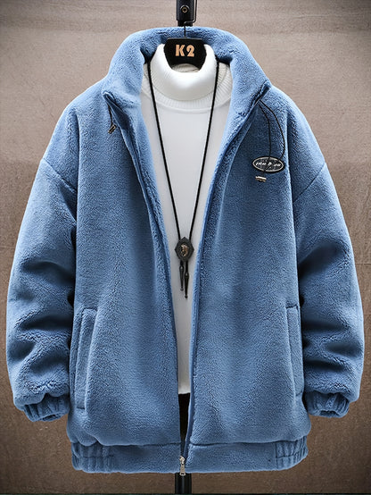 gbolsos  Men's Fleece Stand Collar Jacket, Active Zip Up Coat For Fall Winter Outdoor