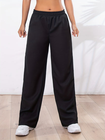 Solid Elastic Waist Straight Leg Pants, Casual Loose Drape Pocket Pants, Women's Clothing
