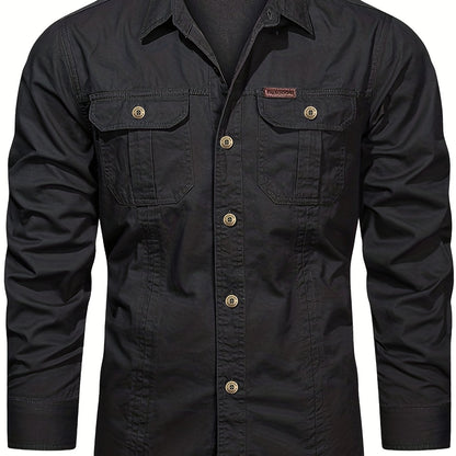 gbolsos  Trendy Men's Casual Long Sleeve Cargo Shirt With Pockets, Men's Shirt For Spring Autumn, Tops For Men