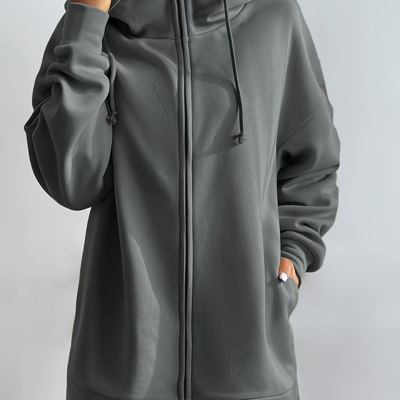gbolsosSolid Color Casual Sports Hooded Zipper Sweatshirs, Long Sleeve Drawstring Hoodie, Women's Sporty Sweatshirts