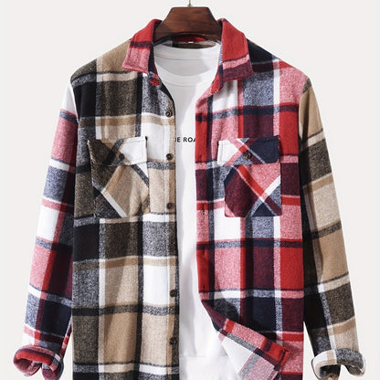 gbolsos  Men's Classic Plaid Shirt Top Turn-Down Collar Long Sleeve Closure Regular Fit Male Casual Shirt For Daily