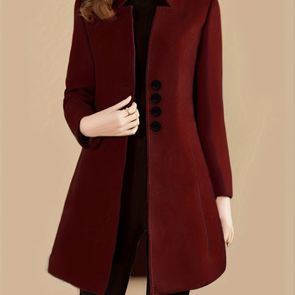 gbolsos  Single Breasted Solid Coat, Elegant Long Sleeve Versatile Outerwear, Women's Clothing