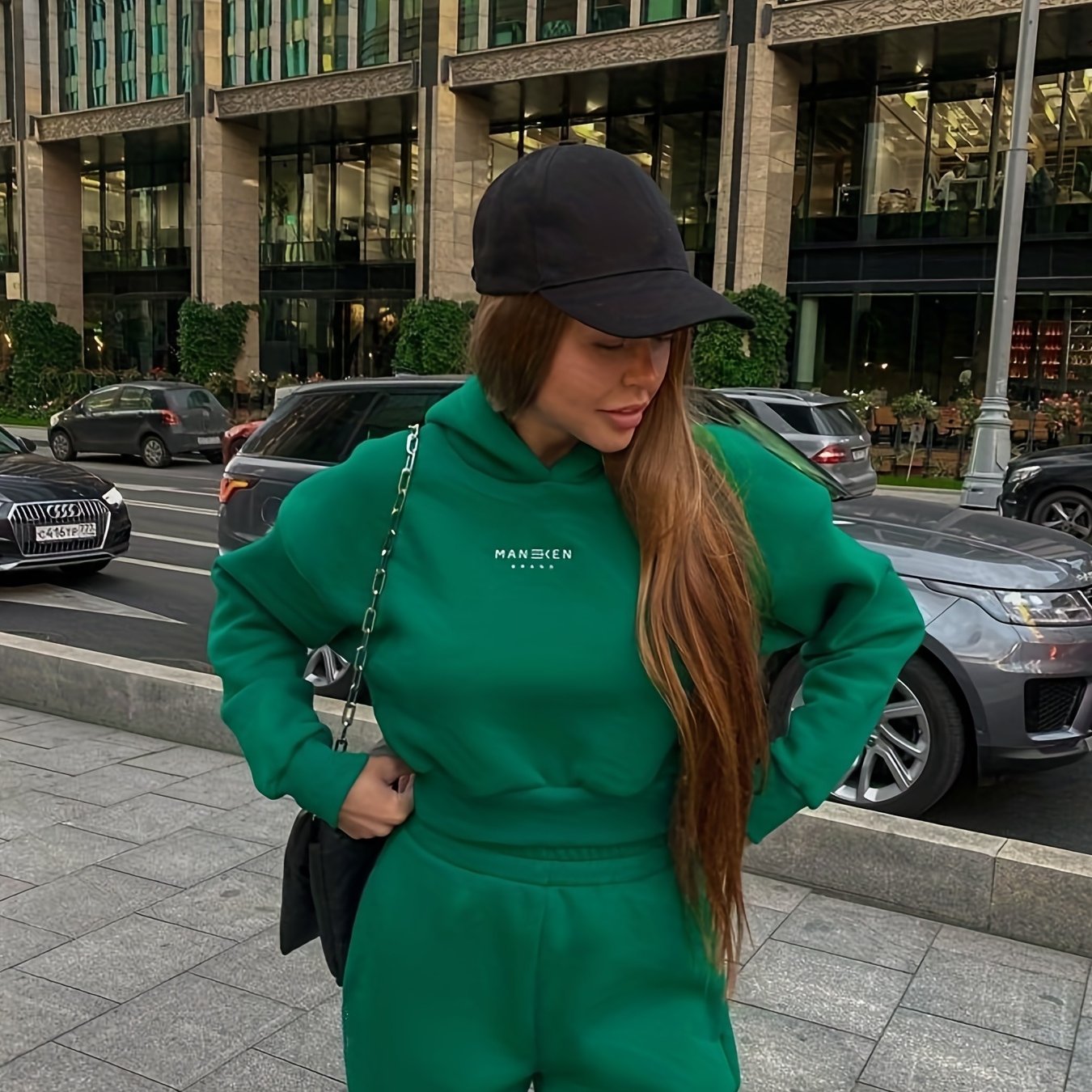 gbolsos  2pcs Outdoor Warm  Fleece Sports Hooded Suit, Letter Graphic Sports Long Sleeve Sweatshirt & Pants, Women's Activewear