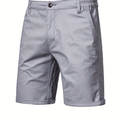 gbolsos   Men's Classic Fit Cotton Twill Flat Front Solid Chino Short With Slant Pockets And Elastic Waist