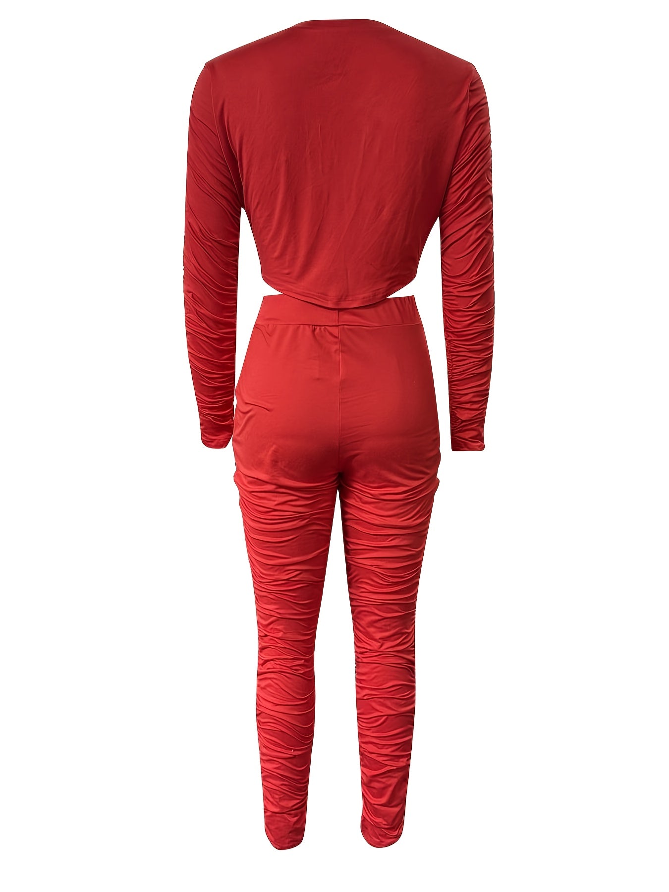 gbolsos  Casual Solid Two-piece Set, Long Sleeve Top & Pants Outfits, Women's Clothing