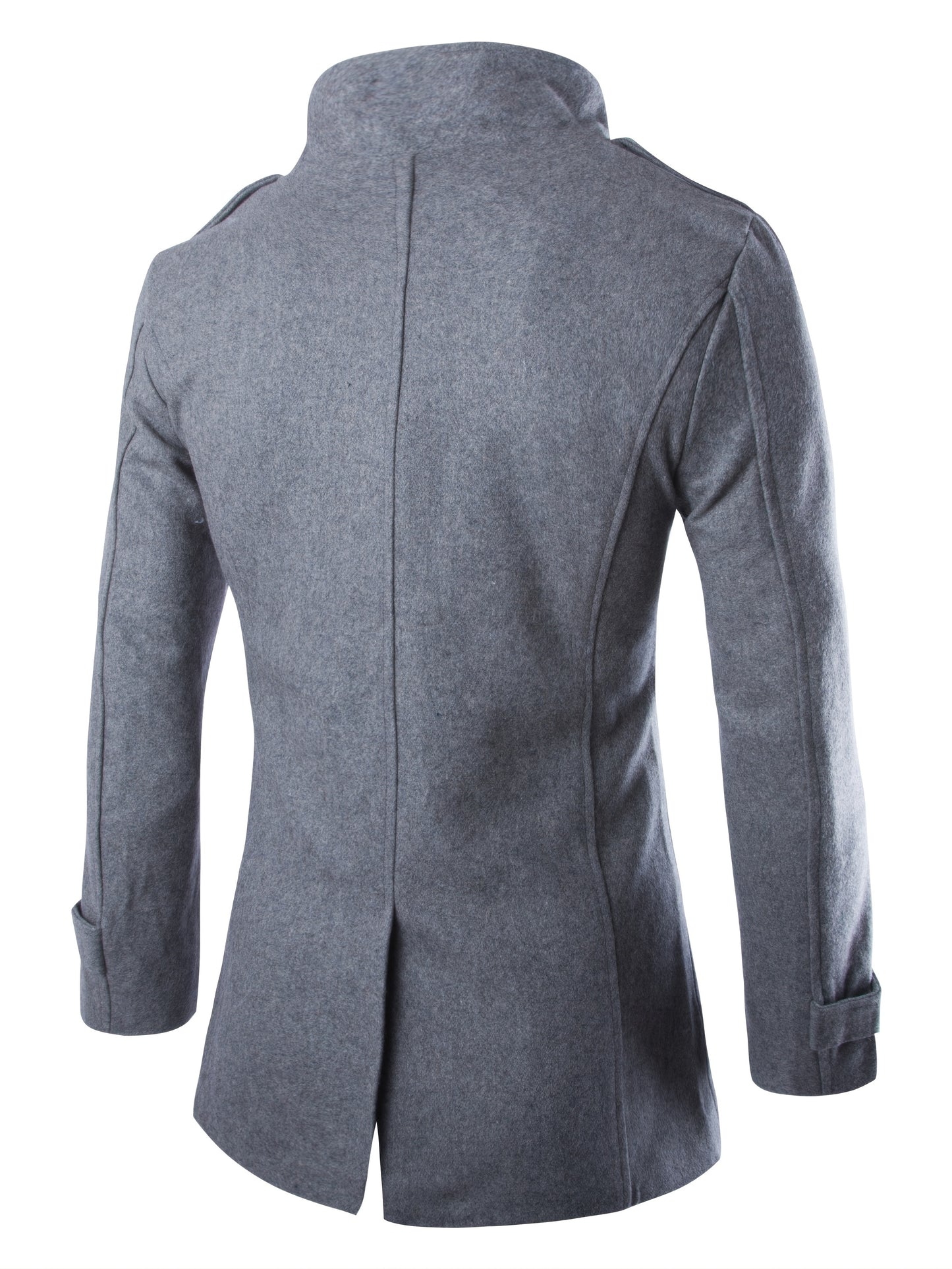 gbolsos  Men's Mid Long Wool Woolen Pea Coat Double Breasted Stand Collar Overcoat Winter Trench Coat
