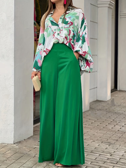 gbolsos  Batwing Sleeve Tie Dye Blouse & High Waist Solid Pantsuits