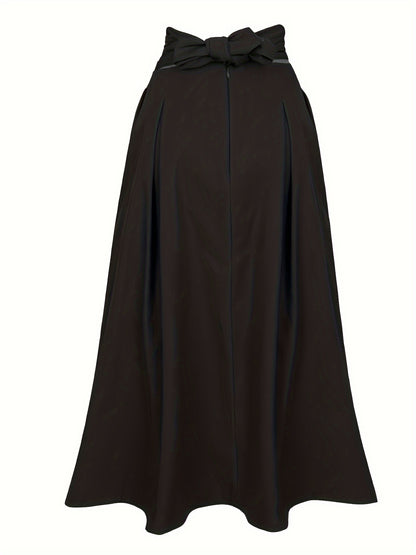 gbolsos Solid Color High Waist Skirt, Casual Bow Front Skirt For Spring & Fall, Women's Clothing