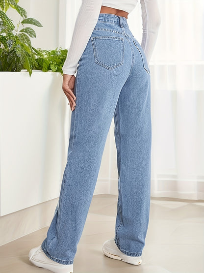 gbolsos  High Waist Whiskering Light Wash Mom Jeans, Water Ripple Embossed Loose Straight Leg Denim Pants, Women's Denim Jeans & Clothing